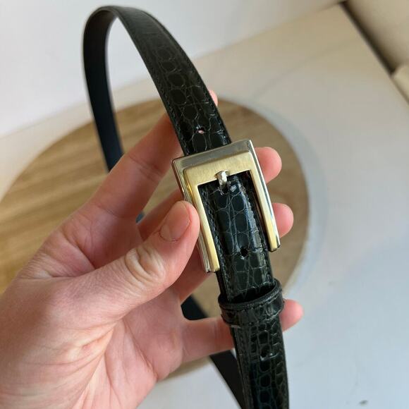 Vintage 90s Green Vegan Leather Snake Skin Buckle Belt Size Medium/Large - Picture 3 of 11